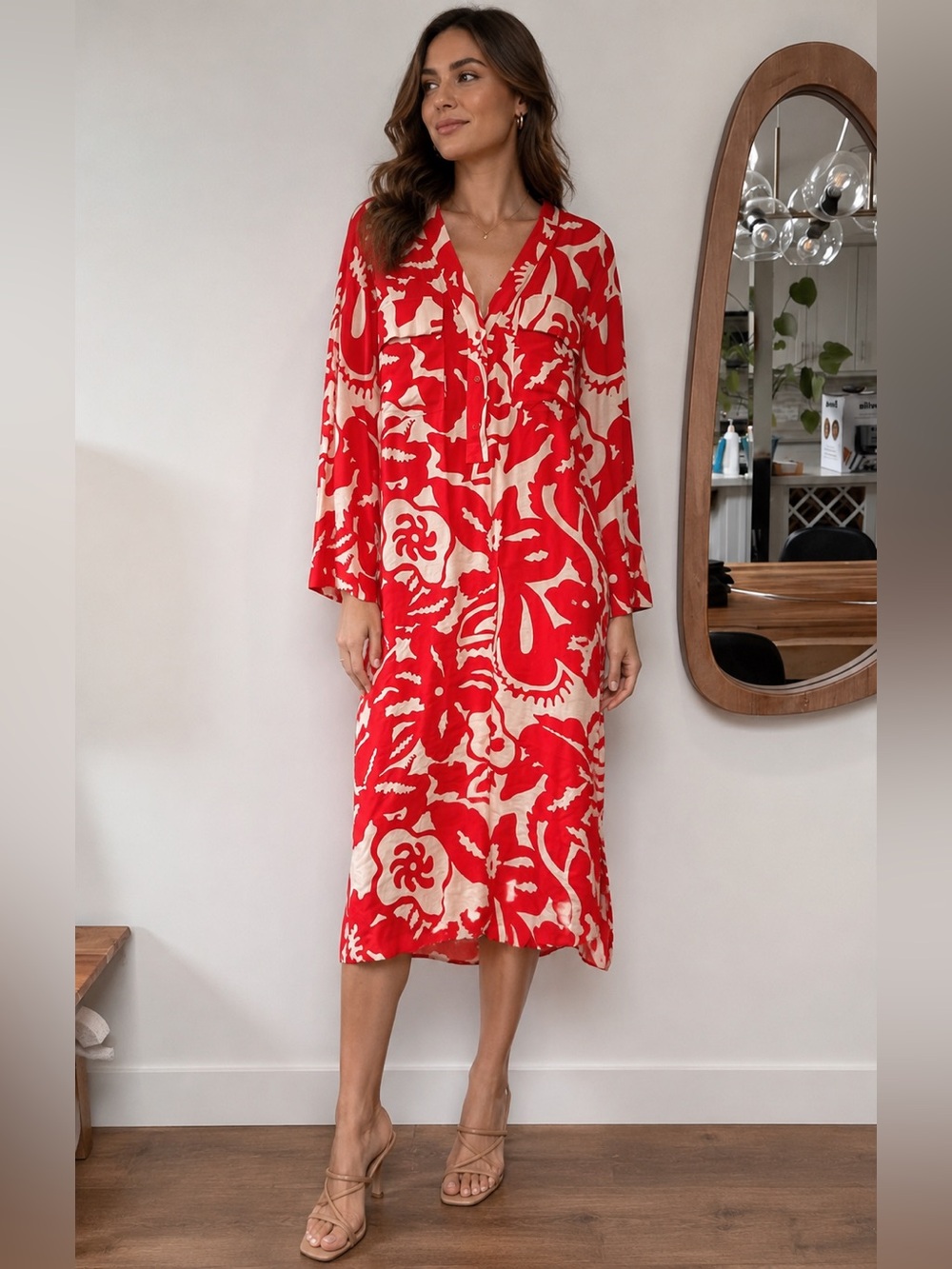 H&M Red and Cream Floral Maxi Dress